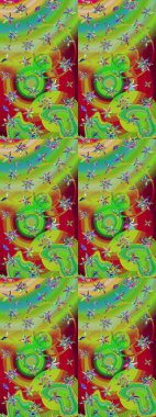 Çiçeksel fantezi tasarımı ve parlak bir arka plan çizimi. Renkli Bahar Teması eskiz kalıbı. Düz Çiçek Elementleri Tasarımı.