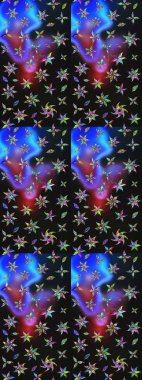 Vadinin çiçekleri gri ve mavi renklerde. Soyut etnik raster çizim kalıbı. Çiçekler..