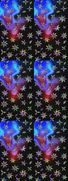 Vadinin çiçekleri gri ve mavi renklerde. Soyut etnik raster çizim kalıbı. Çiçekler..