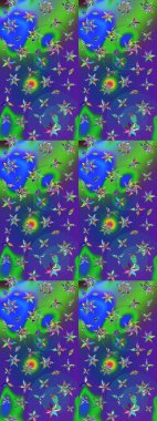 Düz Çiçek Elementleri Tasarımı. Şirin çiçek elementleri. Renkli Bahar Teması eskiz kalıbı. Taslak desenli, modaya uygun kumaş deseni. Raster illüstrasyonu.