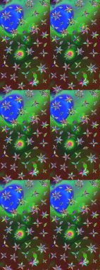 Kabile sanatı boho baskısı, klasik çiçek arkaplanı. Arkaplan dokusu, duvar kağıdı, yeşil ve kahverengi renkli çiçek teması. Soyut etnik raster çizim kalıbı.