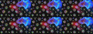 Gri ve mavi renkli etnik çiçekli zarif eskiz deseni. Asya Tekstil 'inde Raster Çiçek İllüstrasyonu.