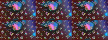 Taslak dekoratif arka plan, çiçek mandala. Raster illüstrasyonu. Çiçek. Mor ve mavi renklerde.