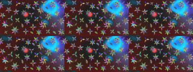 Eskiz arkaplan modeli. Raster illüstrasyonu. Suluboya, elle çizilmiş. Mor ve mavi renkli yapraklı yabani çiçekler.