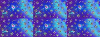 Mavi ve mor renkli çiçekler. Düz Çiçek Elementleri Tasarımı. Renkli Yaz Temalı eskiz kalıbı. Raster illüstrasyonunda çiçek deseni çizimi.