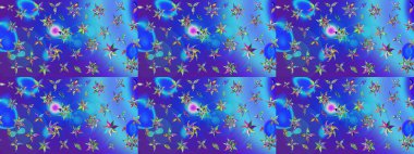 Raster illüstrasyonu. Küçük çaplı çiçeklerdeki basit şirin desenler. Tekstil veya kitap kapakları, imalat, duvar kağıtları, baskı, hediye paketi ve yapıştırma kitabı için çiçek eskiz geçmişi.