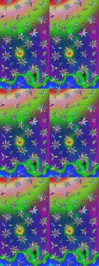 Yeşil ve mavi çiçekli eskiz deseni, suluboya çiçek deseni, sevimli çiçek, duvar kağıdı, kart veya kumaş için fayanslı. Raster - stok.