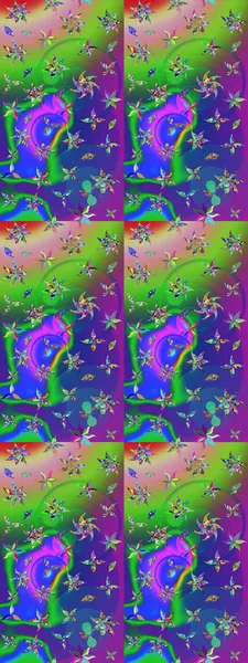 Yumuşak, yaz çiçekleri yeşil ve mavi renklerde. Çiçekli karalama şeklinde Raster çiçek deseni. Raster illüstrasyonu.