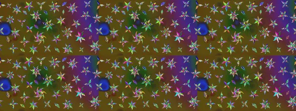 Yumuşak, yeşil ve kahverengi renklerde bahar çiçekleri. Raster deseni. Patlayan çiçekler soyut olarak yerleştirilmiş. Raster illüstrasyonu.