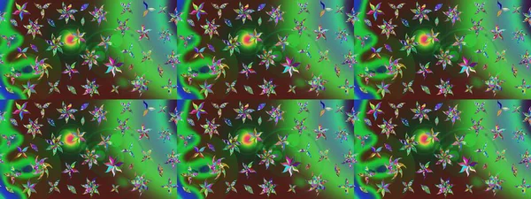 Raster illüstrasyonu. Yeşil ve mor renkli çiçekler. Çizim çiçek deseni duvar kağıdı için kullanılabilir.