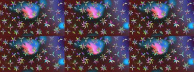 Taslak dekoratif arka plan, çiçek mandala. Raster illüstrasyonu. Çiçek. Mor ve mavi renklerde.