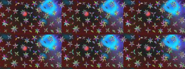 Eskiz arkaplan modeli. Raster illüstrasyonu. Suluboya, elle çizilmiş. Mor ve mavi renkli yapraklı yabani çiçekler.