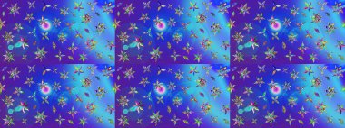 Mavi ve mor renkli çiçekler. Düz Çiçek Elementleri Tasarımı. Renkli Yaz Temalı eskiz kalıbı. Raster illüstrasyonunda çiçek deseni çizimi.