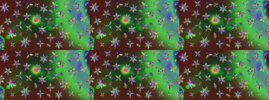 Raster illüstrasyonundaki çiçek desenli çizim. Yeşil ve kahverengi renkte çiçekler.