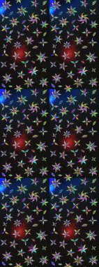 Raster Floral Illustration, Asyalı tekstil. Gri ve mavi renkli etnik çiçeklerle zarif bir eskiz deseni..