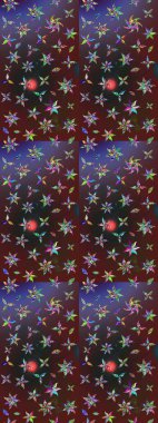 Raster illüstrasyonu. Yumuşak, bahar çiçekleri mor ve kahverengi renklerde. Yaprak ve çiçeklerin suluboya resmi, mor ve kahverengi renklerin çizim şekli.