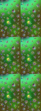 Renkli Yaz Temalı eskiz kalıbı. Yeşil ve mavi renkte çiçekler. Raster Illustrasyon 'daki Çiçek Deseni' nin son moda çizimi. Düz Çiçek Elementleri Tasarımı.