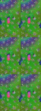 Raster suluboya çiçek deseni, narin çiçekler, yeşil ve mavi çiçekler, tebrik kartı şablonu. Raster Güzel kumaş deseni.