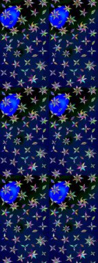 Çiçek mavisi ve siyah eskiz deseni. Raster çiçek izi. Klasik taslak çizimi. Raster Yumuşak kumaş deseni.