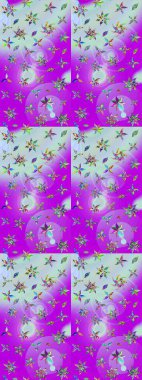 Şirin çiçek elementleri. Raster illüstrasyonu. Taslak desenli, modaya uygun kumaş deseni. Renkli Bahar Teması eskiz kalıbı. Düz Çiçek Elementleri Tasarımı.