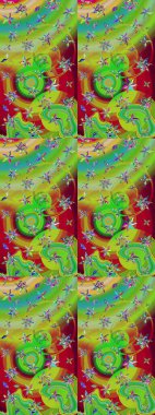 Küçük çiçekli yay deseni çiz. Raster illüstrasyonu. Suluboya tarzında yeşil ve kırmızı renkler üzerine.