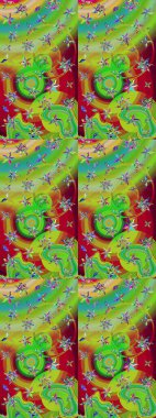 Küçük çiçekli yay deseni çiz. Raster illüstrasyonu. Suluboya tarzında yeşil ve kırmızı renkler üzerine.