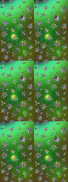 Renkli Yaz Temalı eskiz kalıbı. Yeşil ve mavi renkte çiçekler. Raster Illustrasyon 'daki Çiçek Deseni' nin son moda çizimi. Düz Çiçek Elementleri Tasarımı.