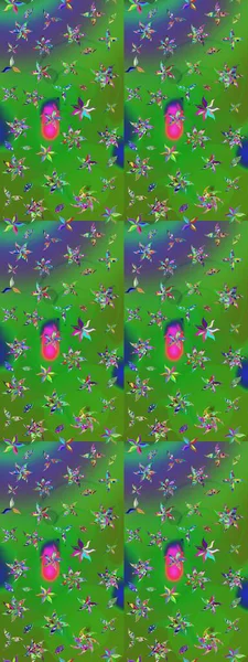 Raster suluboya çiçek deseni, narin çiçekler, yeşil ve mavi çiçekler, tebrik kartı şablonu. Raster Güzel kumaş deseni.