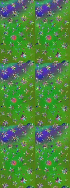 Yeşil ve mor renklerde. 3D çiçekler, eskiz. Raster illüstrasyonu.