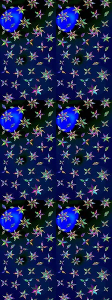 Çiçek mavisi ve siyah eskiz deseni. Raster çiçek izi. Klasik taslak çizimi. Raster Yumuşak kumaş deseni.