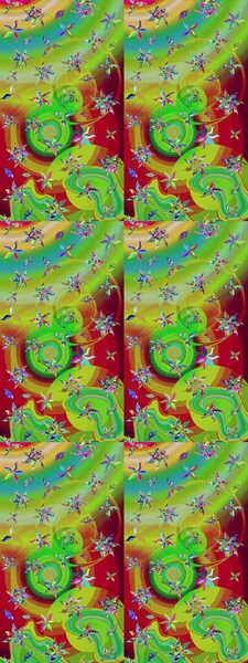 Küçük çiçekli yay deseni çiz. Raster illüstrasyonu. Suluboya tarzında yeşil ve kırmızı renkler üzerine.