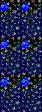 Çiçek mavisi ve siyah eskiz deseni. Raster çiçek izi. Klasik taslak çizimi. Raster Yumuşak kumaş deseni.