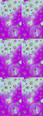 Şirin çiçek elementleri. Raster illüstrasyonu. Taslak desenli, modaya uygun kumaş deseni. Renkli Bahar Teması eskiz kalıbı. Düz Çiçek Elementleri Tasarımı.