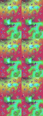 Üzerinde gelincikler ve vadi zambakları olan renkli çiçek desenli nakış deseni. Tekstil tasarımı için geleneksel Raster çiçek buketi yeşil ve pembe renkler.