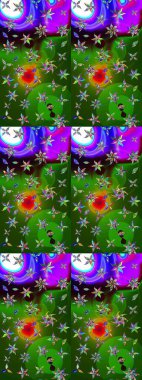 Çiçekli karalama şeklinde Raster çiçek deseni. Yumuşak, bahar çiçekli arka plan. Yeşil ve mor renkte çiçekler.