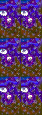 Çizim çiçek deseni duvar kâğıdı olarak kullanılabilir. Mor ve kahverengi renkte çiçekler. Raster illüstrasyonu.