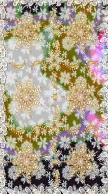 Raster illüstrasyonu. Kusursuz soyut bir arkaplan. Oriental raster klasik nötr, gri ve altın desenli.