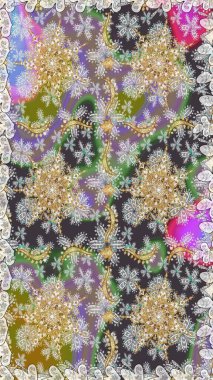 Noel, kar tanesi, yeni yıl 2019. Gri ve nötr renklerde altın elementlerle kusursuz klasik desen.