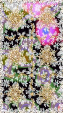 Tarafsız ve gri renklerdeki altın desenli altın elementler. Geleneksel klasik altın desen. Raster oryantal süs. Barok tarzında kusursuz bir doğulu süsü..