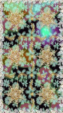 Klasik çiçek dokusu. Altın şablon. Kusursuz desenli altın elementler. Kart, duvar kağıdı, ambalaj ve tekstil için klasik tasarım. Tarafsız ve gri renklerin kraliyet retro 'su. Raster illüstrasyonu.