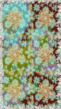 Altın kar taneleri basit, pürüzsüz desen. Tarafsız ve yeşil renklerde Raster altın deseni. Kış sembolü, Mutlu Noeller, Mutlu yıllar 2019. Soyut duvar kağıdı, ambalaj dekorasyonu.