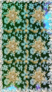 Çiçek süsü kumaş deseni, cam, çiçek desenli altın elementli mavi ve nötr renklerde metal. Klasik raster altın pürüzsüz desen.