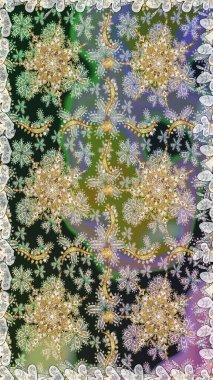 Gri ve nötr renklerde altın desenli altın elementler. Tekrarlayan elementlerle soyut arkaplan oluşturun. Raster illüstrasyonu. Kusursuz, klasik altın desen..