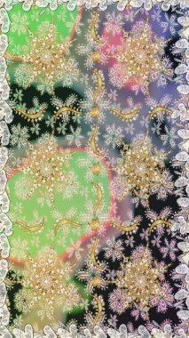 Geleneksel oryantasyon süsü. Tarafsız ve gri renklerde altın elementlerle kusursuz desen. Klasik klasik klasik arka plan. Kusursuz klasik raster altın desenli. Raster illüstrasyonu.