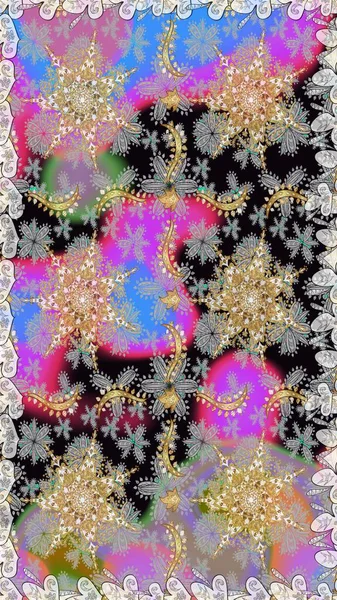 Damasko sorunsuz yinelenen arka plan. Altın çiçek süsleme Barok tarzı. Altın arka plan doku duvar kağıdı. Altın öğesi gri ve nötr renkler.