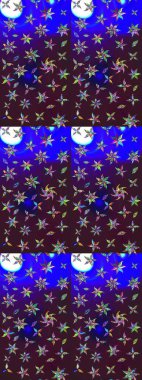 Raster illüstrasyonundaki çiçek desenli çizim. Kahverengi ve mavi renkli çiçekler. Renkli Bahar Teması eskiz kalıbı. Düz Çiçek Elementleri Tasarımı.