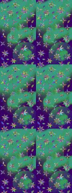 Güzel çiçek deseni. Mavi ve yeşil renkli çiçekler. Renkli Bahar Teması eskiz kalıbı. Düz Çiçek Elementleri Tasarımı.