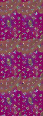 Suluboya çiçekli çiçek deseni. Raster illüstrasyonu. Mor ve kahverengi renkli Asya tekstili.