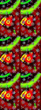 Parlak çiçekli kolaj çiçekleri kırmızı ve yeşil. Çiçekli zambakların eskiz geçmişi. Çiçek tasarımı için inanılmaz kolaj cennet tarzı..