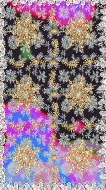 Gri ve nötr renklerde altın. Doğum günü kartı, davetiye ya da afiş için iyidir. Dekoratif simetri arabesk. Kusursuz ortaçağ çiçek deseni. Raster illüstrasyonu.